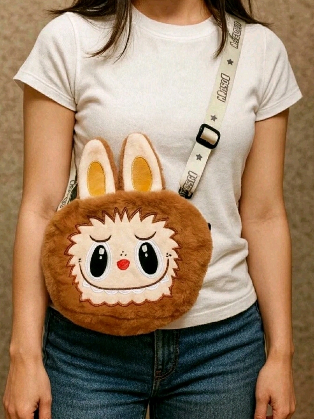 Cute Brown Plush Bunny Crossbody Bag by